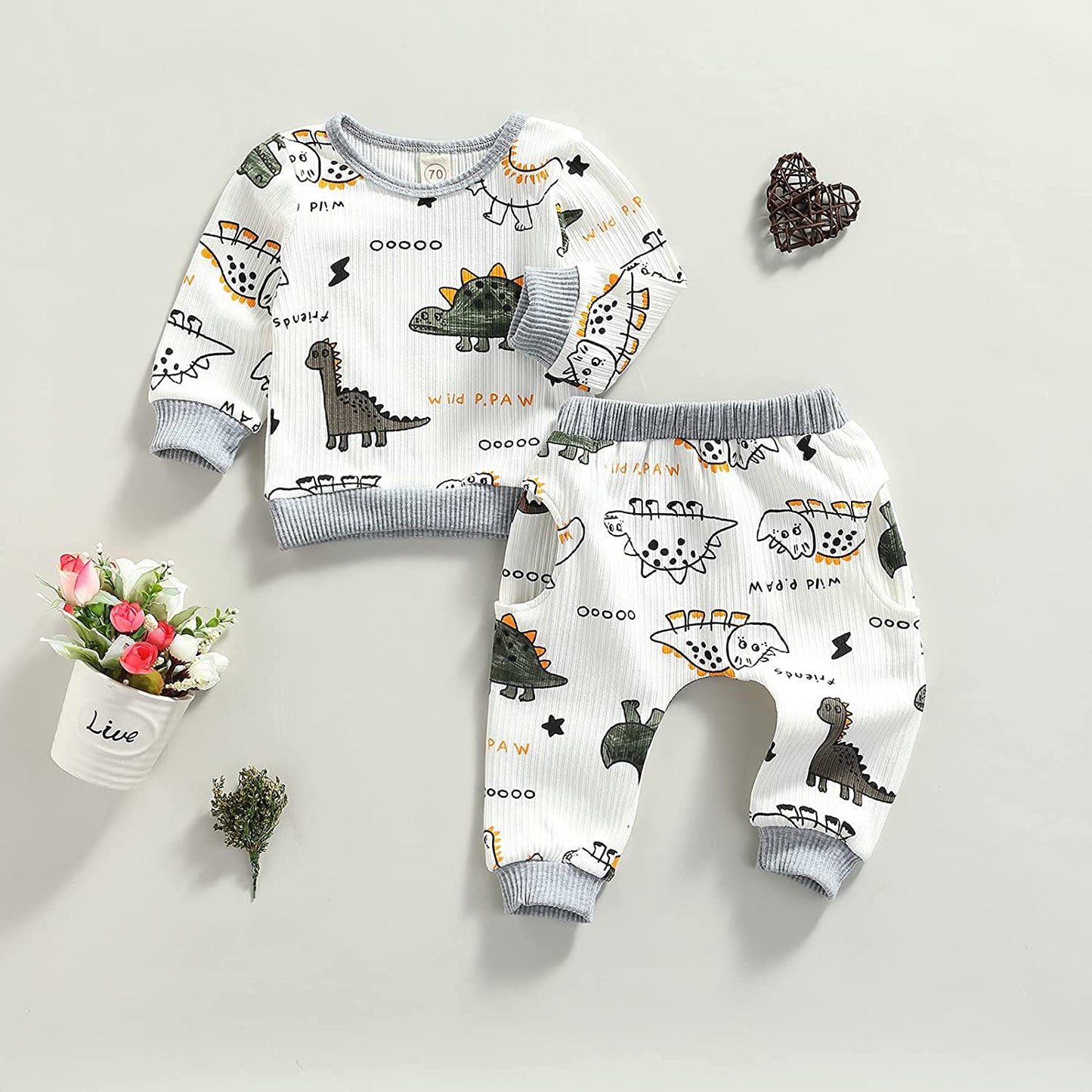 0-24M Dinosaur Newborn Infant Baby Boy Clothes Set Long Sleeve Sweatshirts Tops Pants Outfits