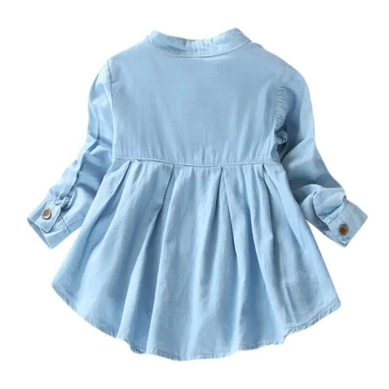 Denim Girl Blouses Clothing Autumn Baby Girls Jeans Shirts New Solid Jean Children Kids Long Sleeve Mandarin Collar Fashion Full