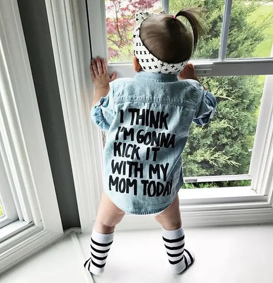 US Stock Toddler Kid Baby Girl Autumn Clothes Denim Long Sleeve Shirt Blouse Coat Shirt Jacket Letter Print 2-7Year Ropa De