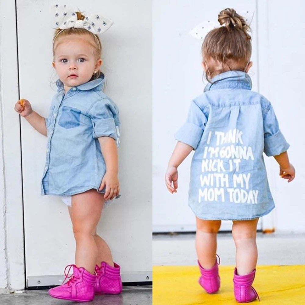 US Stock Toddler Kid Baby Girl Autumn Clothes Denim Long Sleeve Shirt Blouse Coat Shirt Jacket Letter Print 2-7Year Ropa De