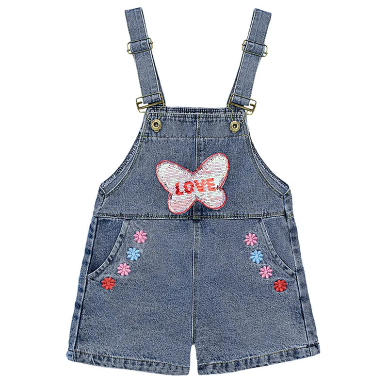 3-9T Summer Children Kids Little Girls Romper Shorts Denim Shorts Jeans Cotton Denim Bib Braces Rompers