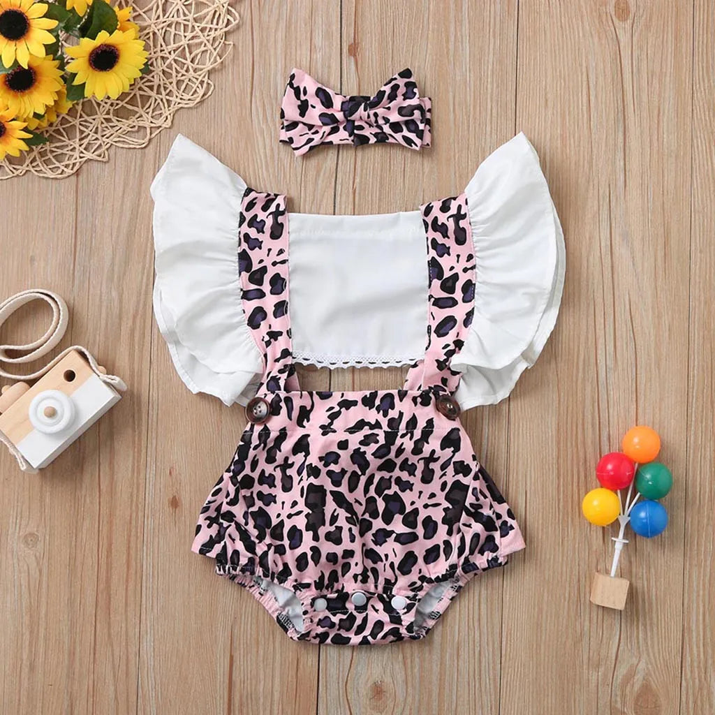 2020 Summer New Infant Baby Girls Ruched Leopard Print Romper Bodysuit Outfits Clothes Newborn Baby Boy Soft Cotton Clothes