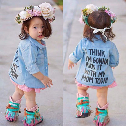 US Stock Toddler Kid Baby Girl Autumn Clothes Denim Long Sleeve Shirt Blouse Coat Shirt Jacket Letter Print 2-7Year Ropa De