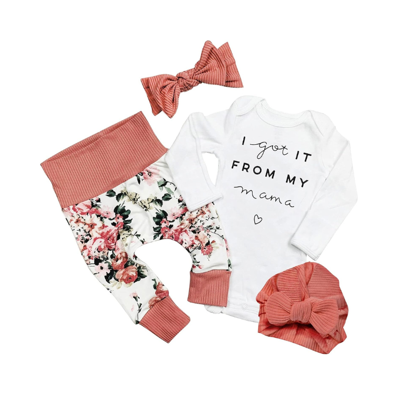 Newborn Infant Baby Girl 4PCS Clothes Romper Pants Set