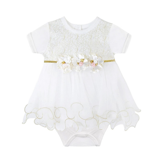 Newborn Gold Glitter Floral Short Sleeve Unique Tutu Bodysuit