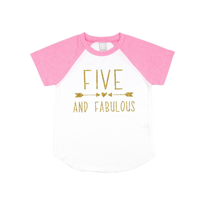 Fifth Birthday Outfit Girl Five Year Old Girl Birthday T-Shirt (5T Pink Raglan)