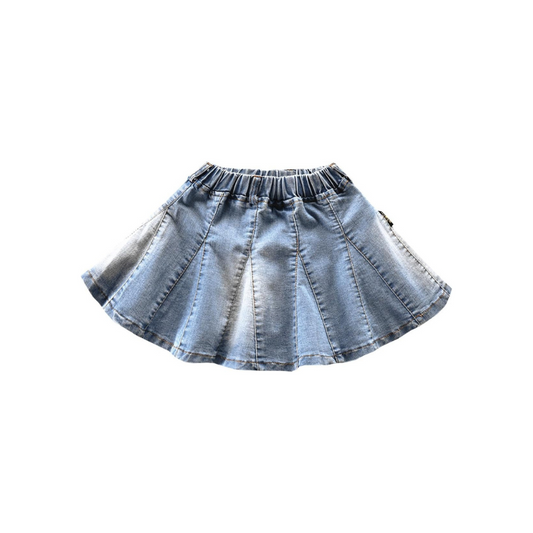 Casual Elastic Waistband Washed Denim Skirt