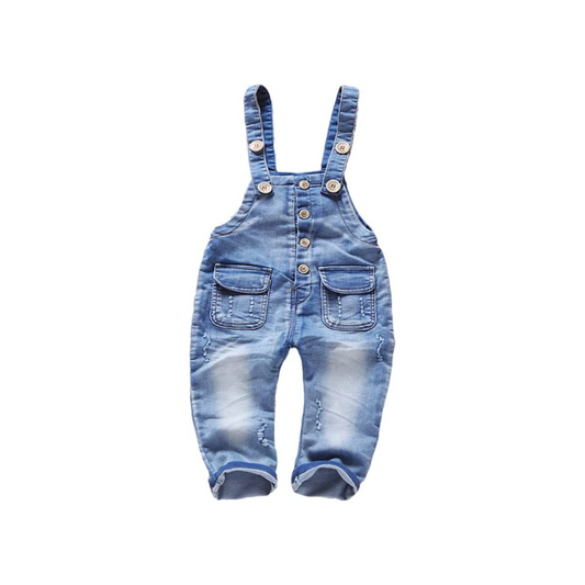 Baby Unisex Blue & Black Denim Overalls,Jean