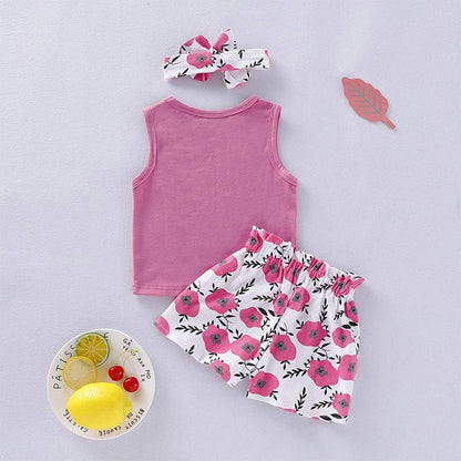 Toddler Baby Girl Outfits Flower Tops Sleeveless Vest Shorts Headband Summer Clothes Set