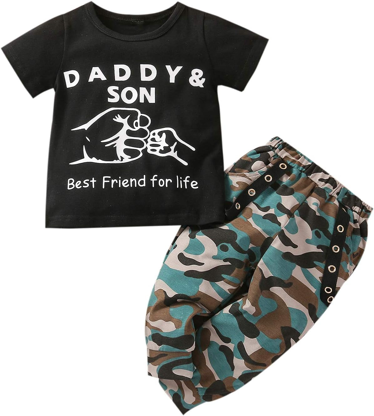 Toddler Infant Baby Boys Daddy'S Saying Short Sleeve T-Shirts Tops Pants Outfit Set (18-24 Months, Daddy&Son-Black)