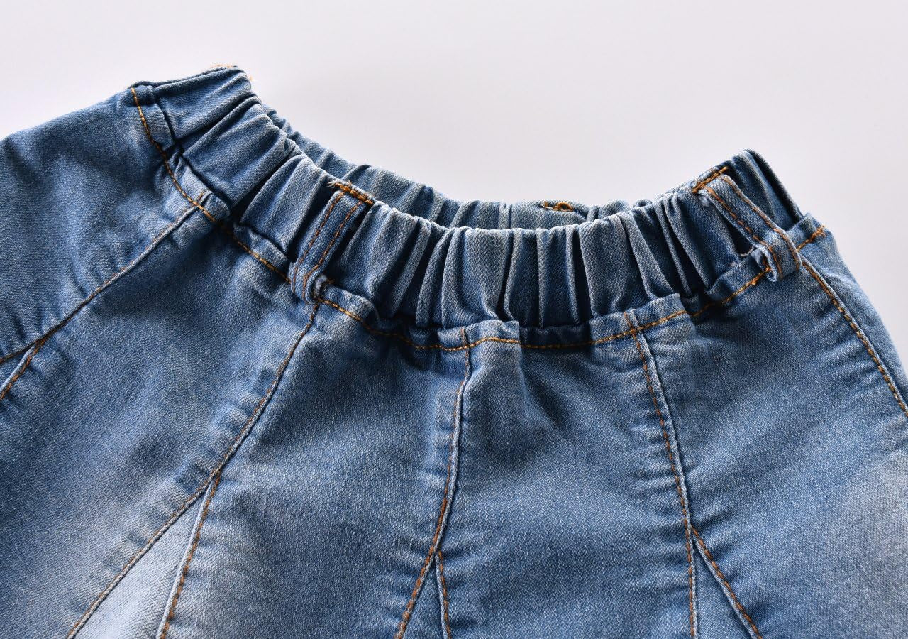 Kids Girls' Casual Elastic Waistband Washed Denim A-Line Pleated Denim Skirt Age 4-11 Years